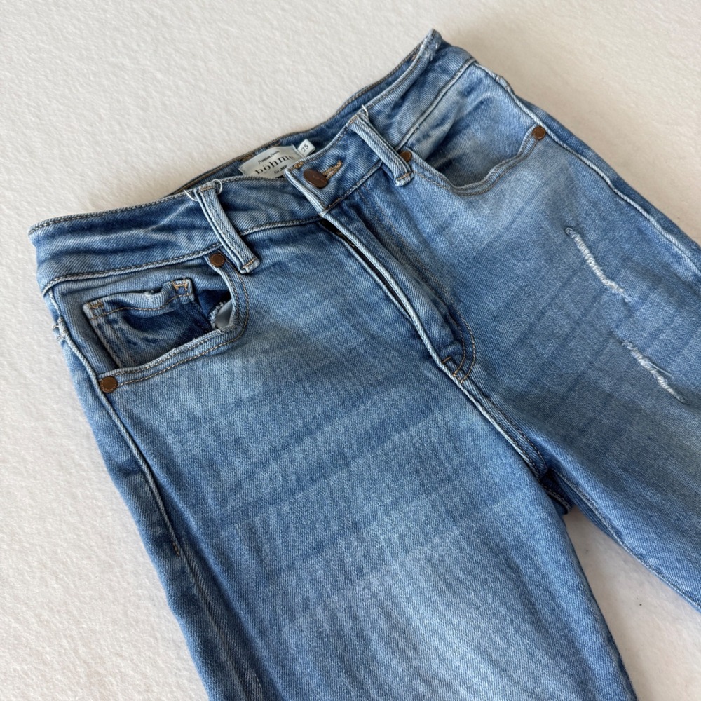 bohme Skinny Jeans‎ Womens 25 Blue Medium Wash Distressed High Rise Slim Denim